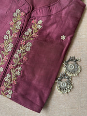 "Meena" Hand Embroidered Wine Silk Kurta