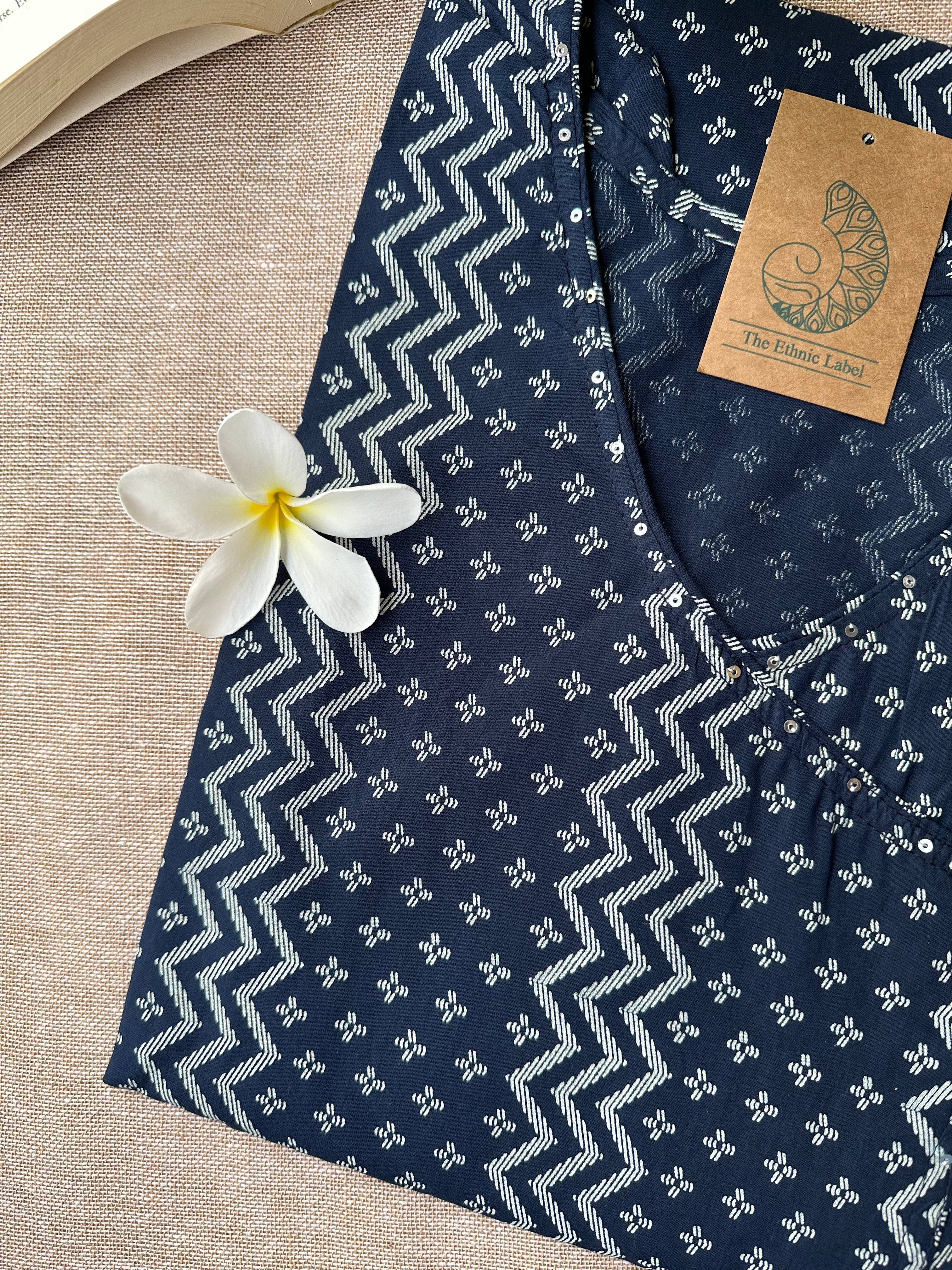 "Ira" Blue Angrakha Cotton Kurta