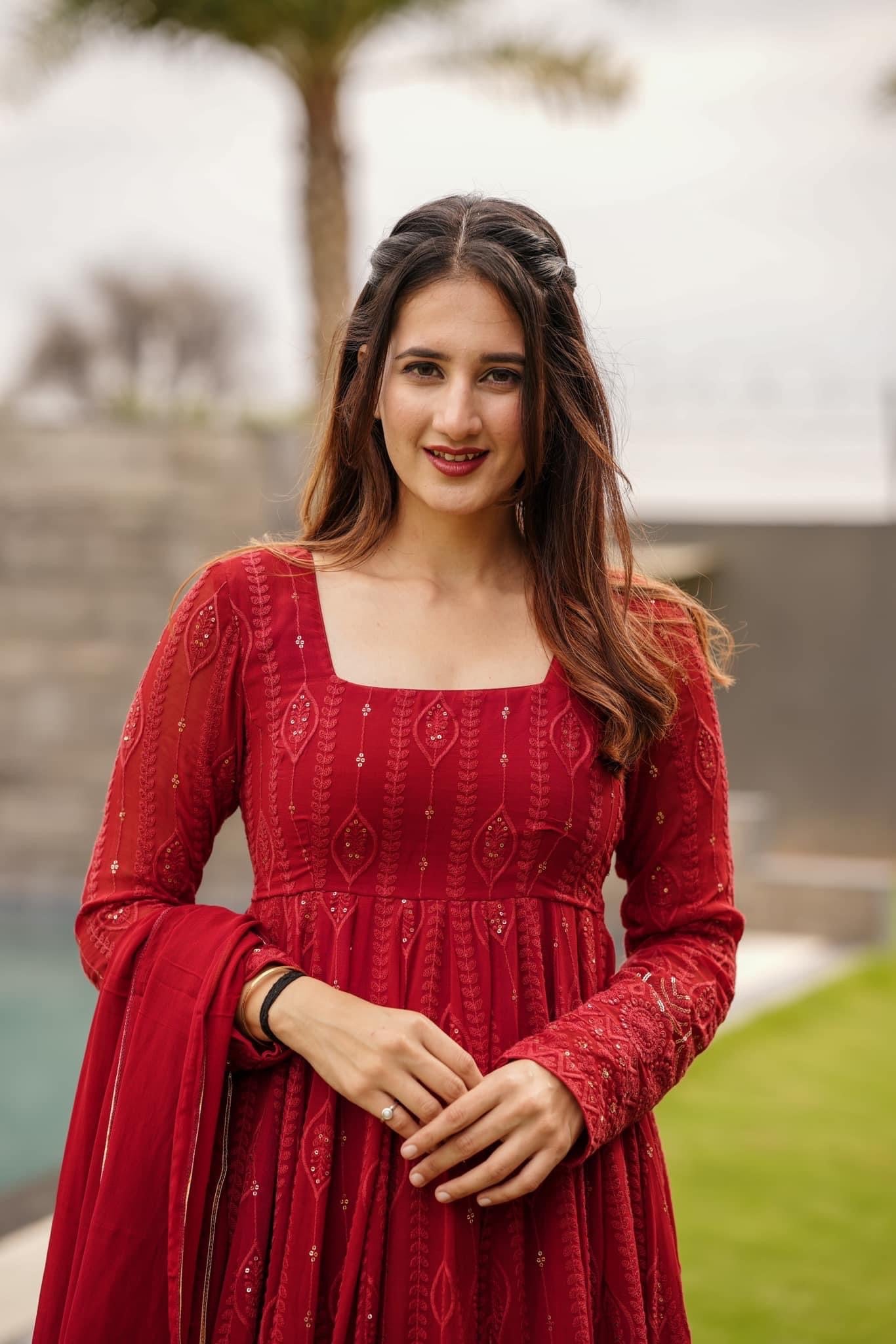 Georgette Fabric Embroidered Kurta Set with Cotton Pants & Dupatta