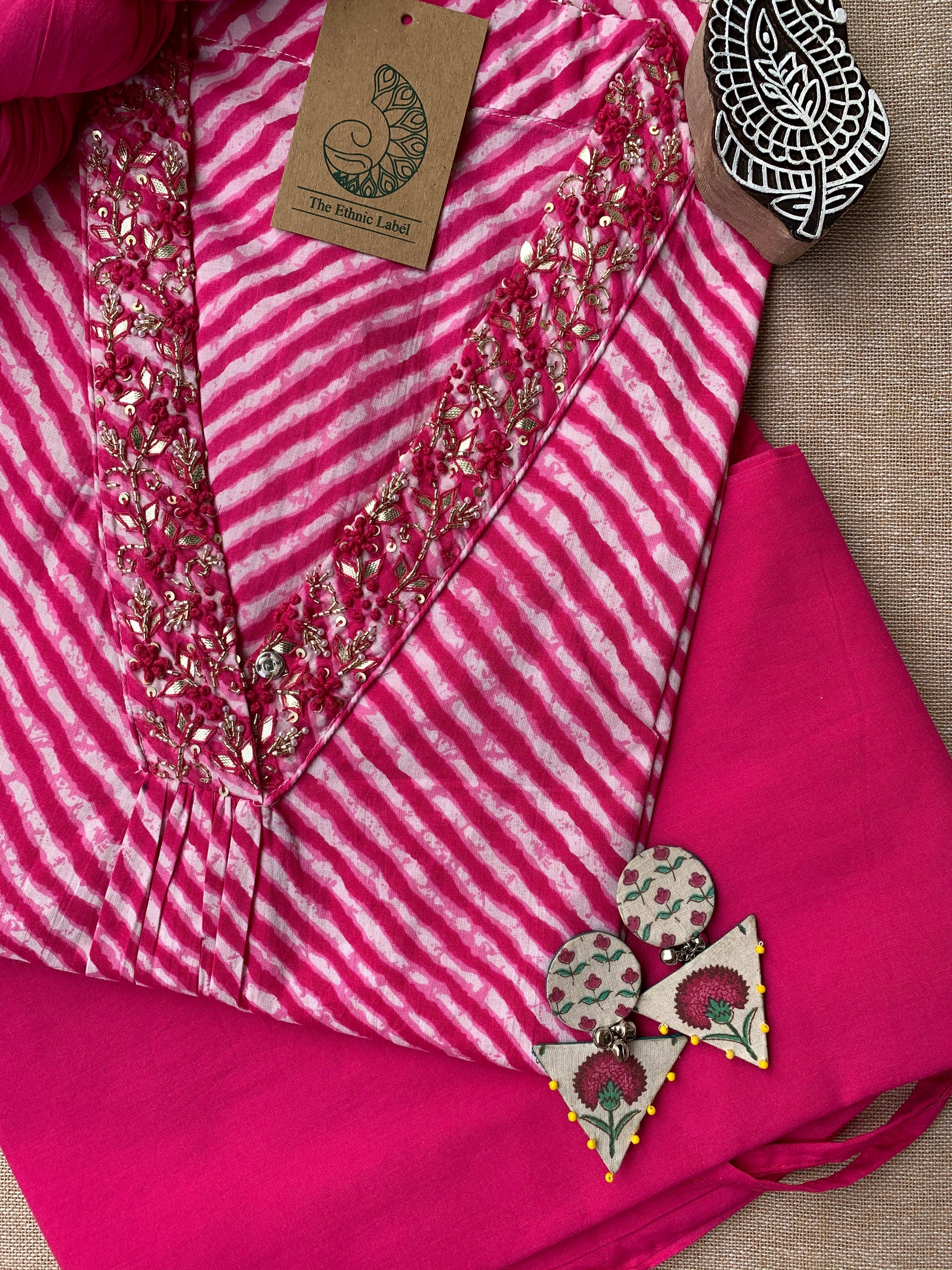 Rani Lehriya Cotton Kurta Set(3pc)