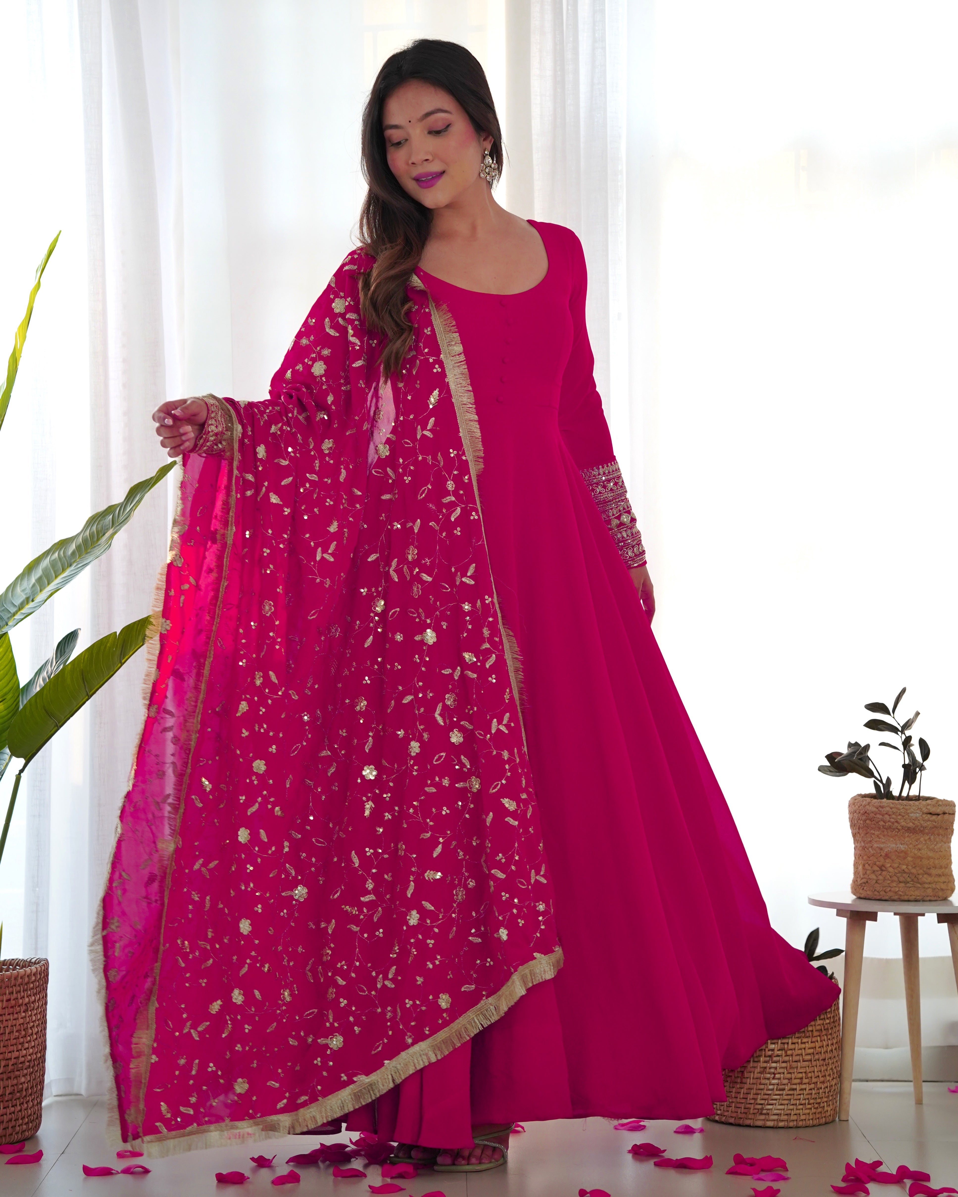 Elegant Heavy Fox Georgette Anarkali Suit with Embroidered Sequins & Lace Work