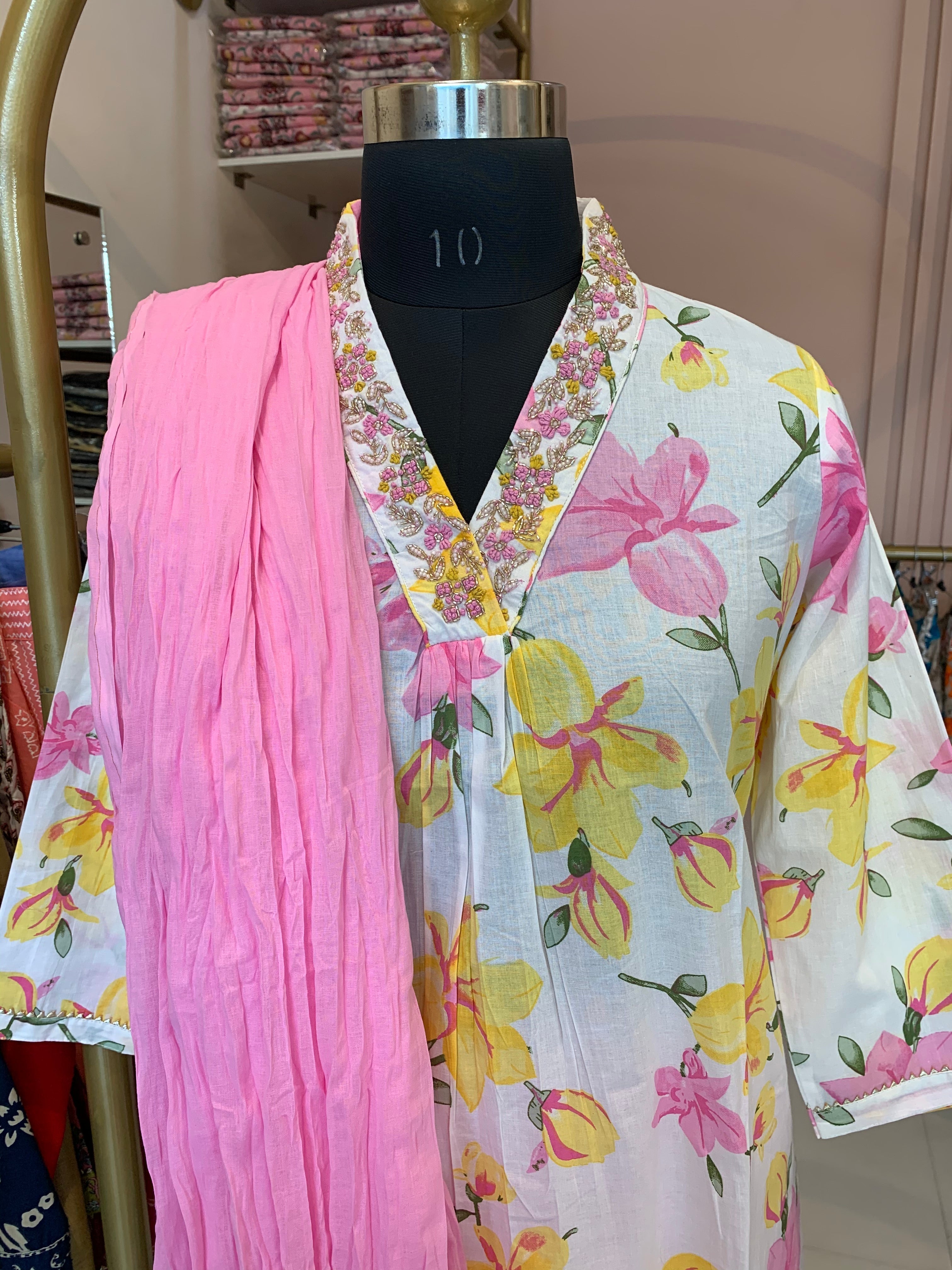 "Phool" Hand Block Printed Cotton Kurta Set(3pc)