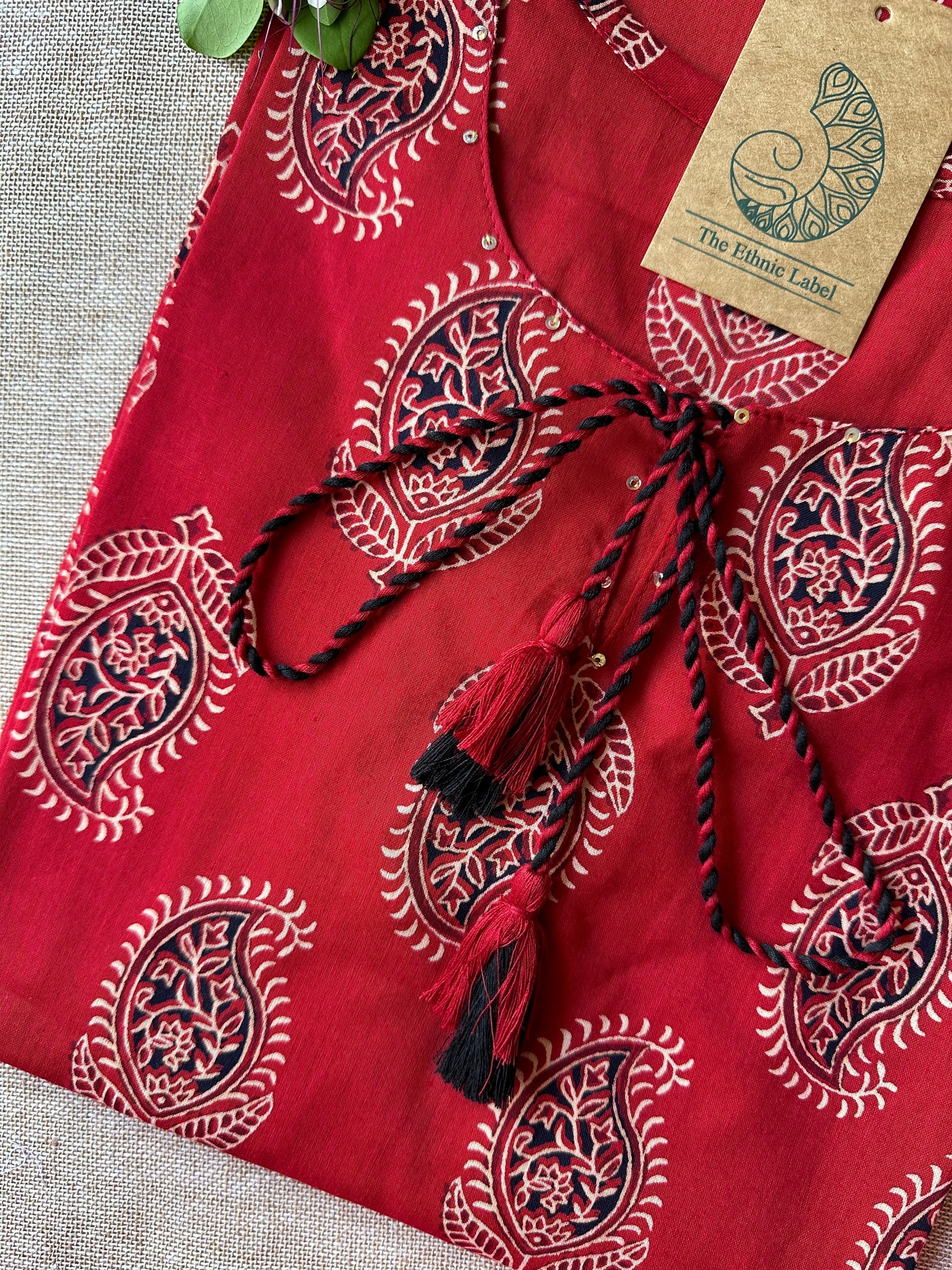 "Paakhi" Deep Red Paisley Hand Block Printed Cotton kurta