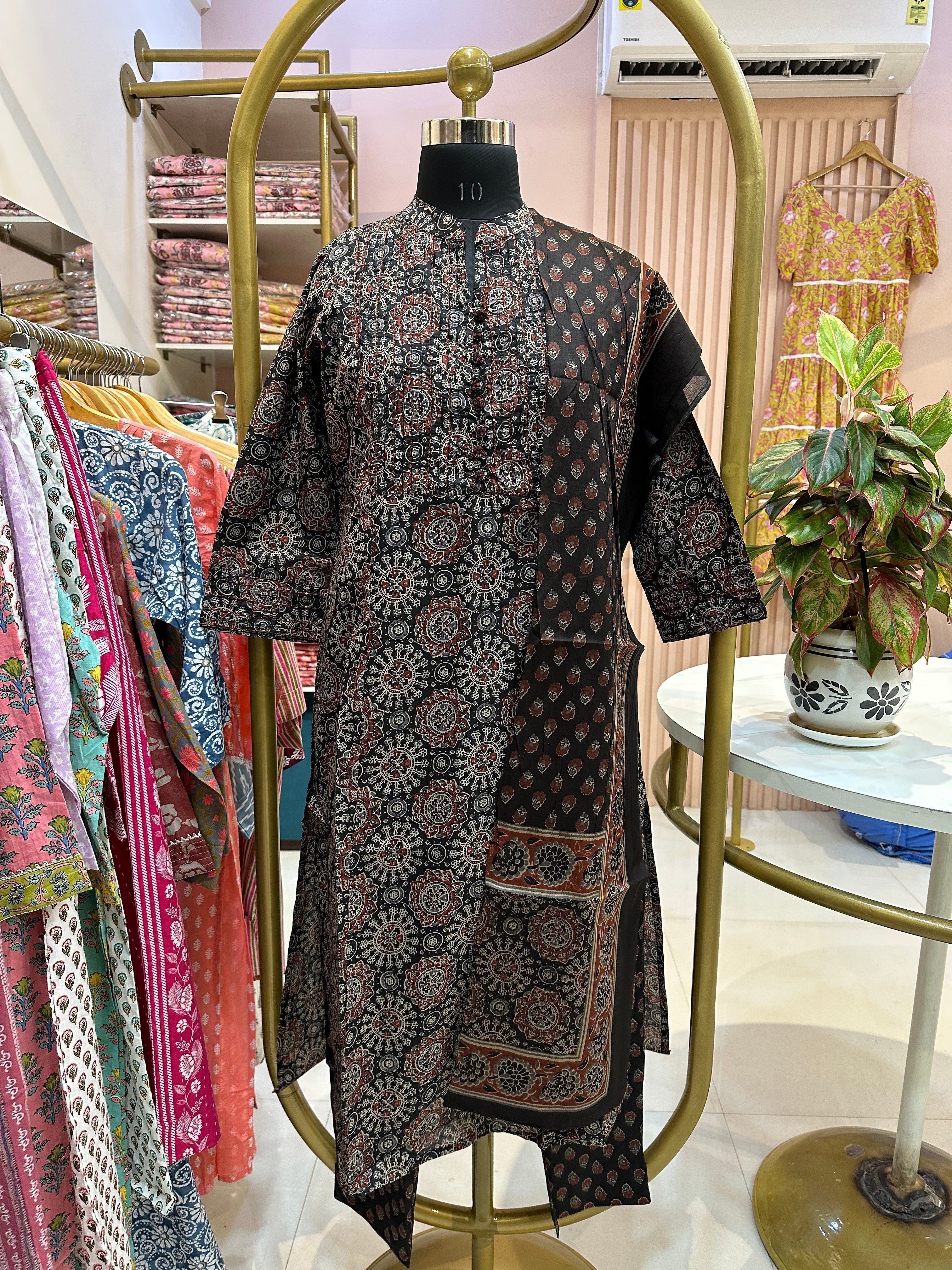 "Noora" Black Ajrakh hand block printed suit set(3 pc)