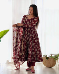 Elegant Faux Georgette Multi-Floral Printed Anarkali Suit