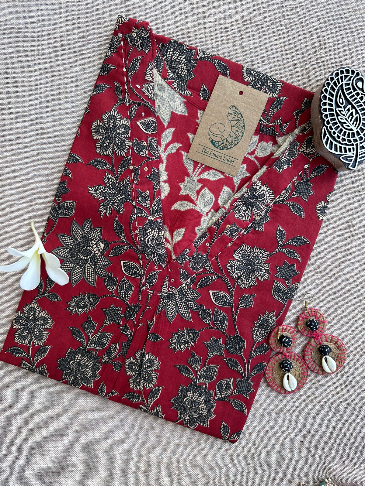 Karaj Bagru Red Cotton kurta