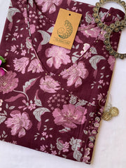 Deep Purple Jaal Sanganeri Angrakha Cotton Kurta