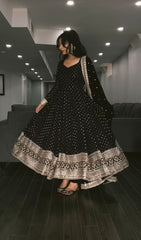 Faux Blooming Black Three-Piece Anarkali Suit with Embroidered Zari & Sequins Work
