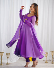 Multi-Purple Georgette Three-Piece Anarkali Suit – Flowing Festive Ensemble