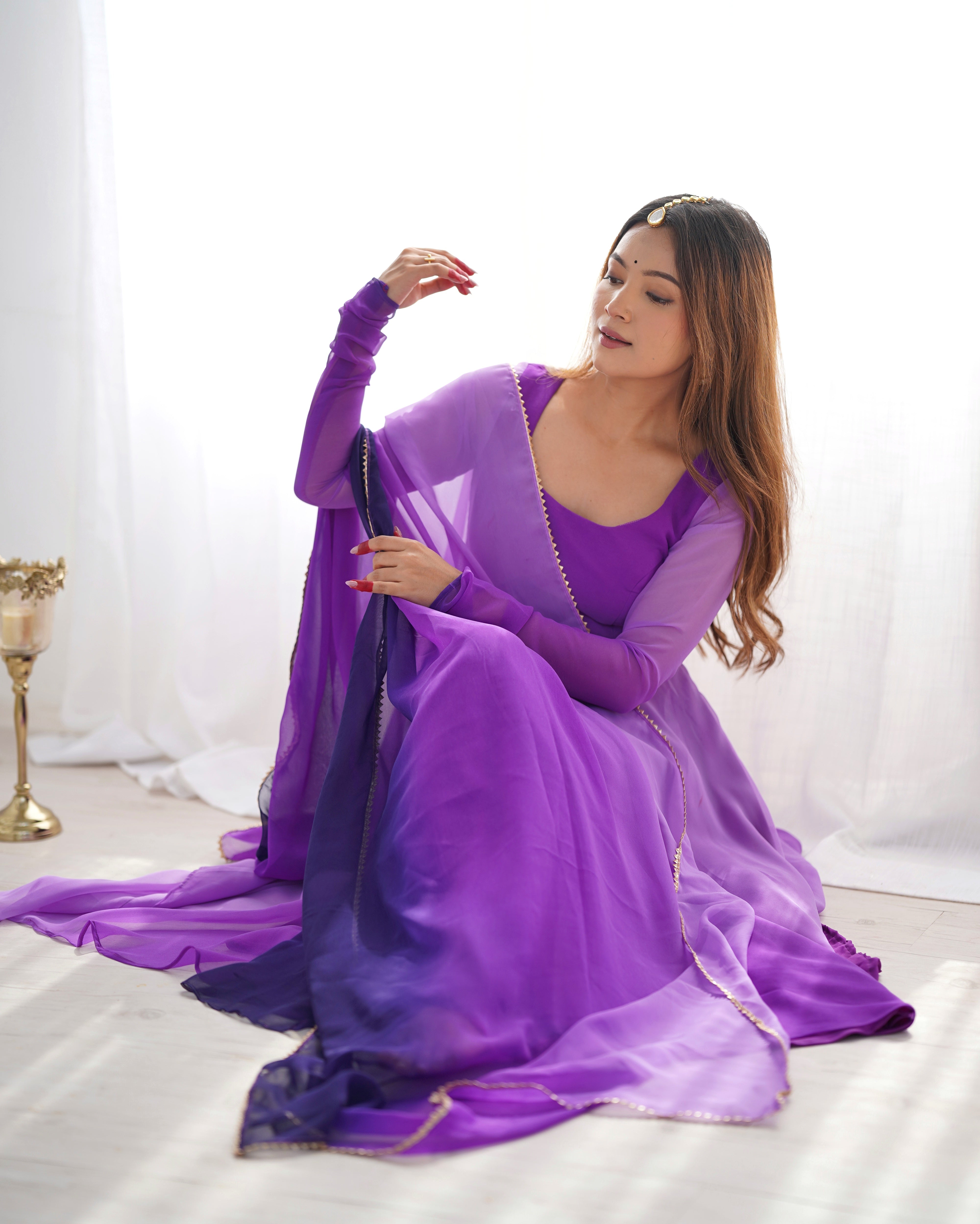 Multi-Purple Georgette Three-Piece Anarkali Suit – Flowing Festive Ensemble