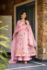 Heavy Star Georgette Embroidered Anarkali Gown with Dupatta & Sharara – Festive Three-Piece Set