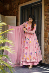 Heavy Star Georgette Embroidered Anarkali Gown with Dupatta & Sharara – Festive Three-Piece Set