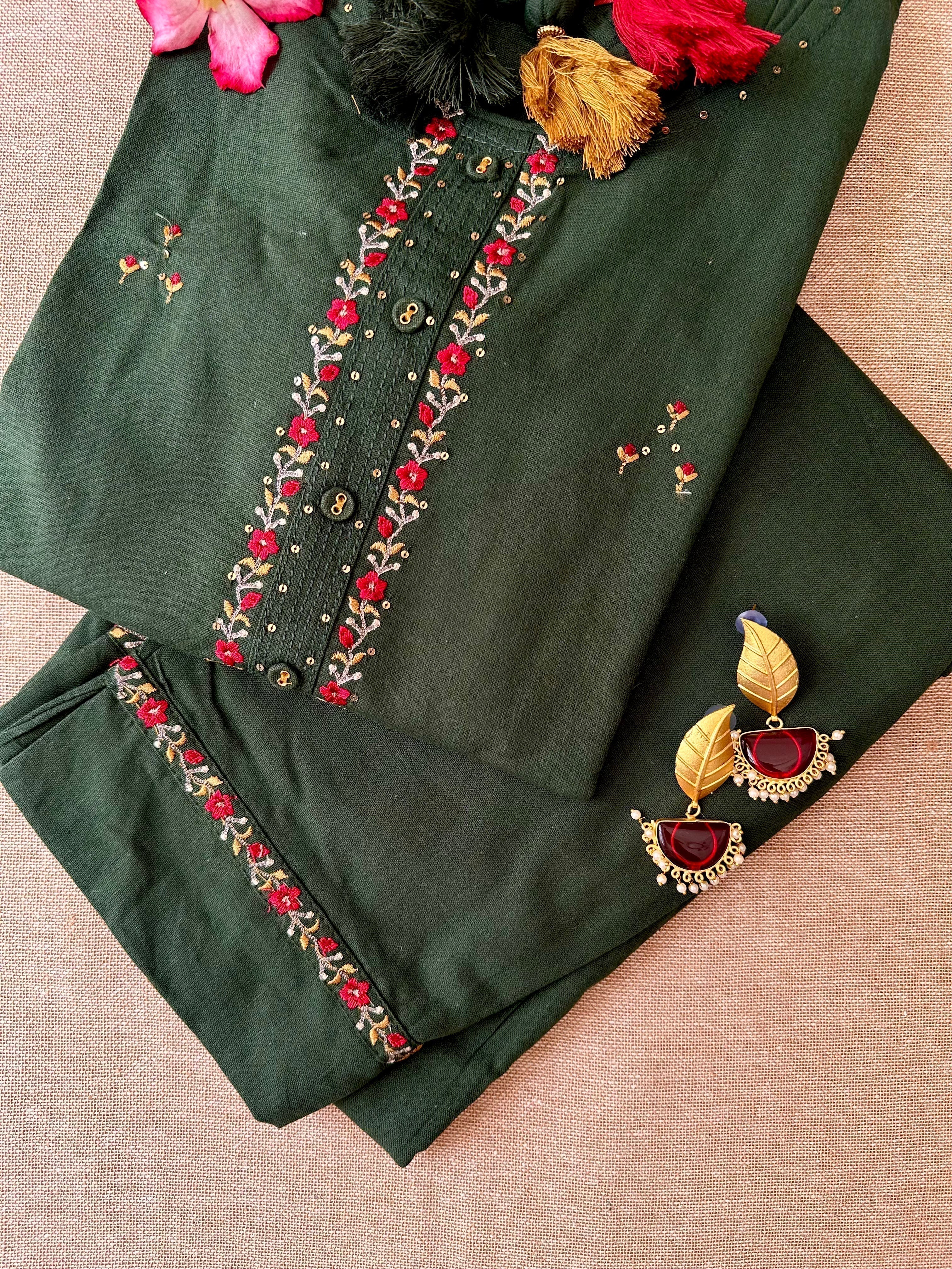 "Utsaah" Hand Embrpidered Cotton Kurta Set(2pc)