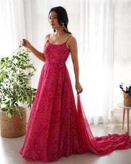 Pink Bandhani Print Chiffon Anarkali Suit