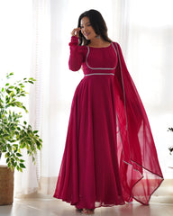 Georgette Anarkali Gown Dupatta Full Set with Pants - Festive Ready to Wear