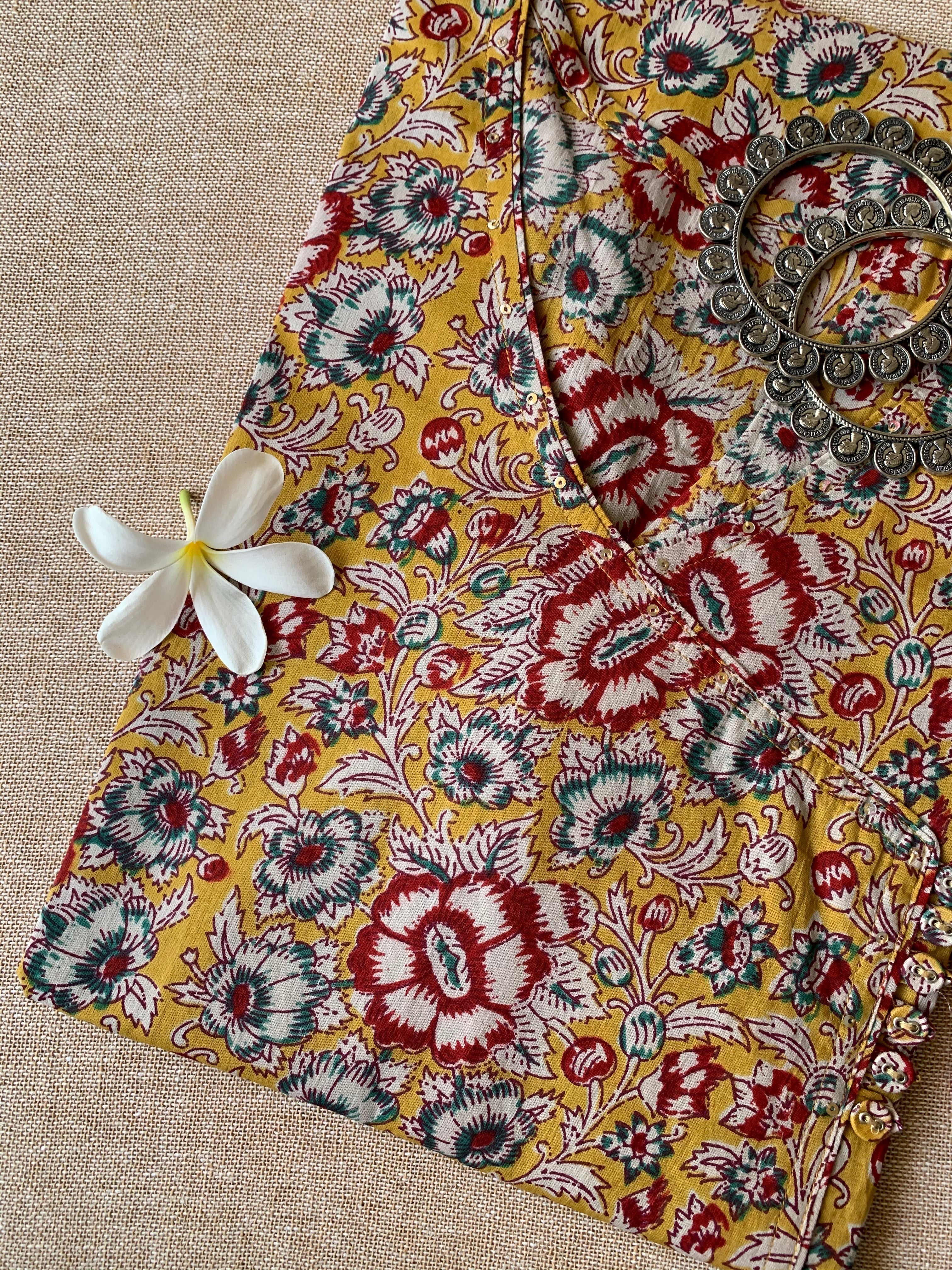 "Bahara" Yellow Angrakha Cotton Kurta(S to 5XL)