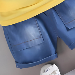 Yellow Giraffe Boys Collar T-Shirt & Bottom Set – Soft Cotton Kids Outfit for Toddlers