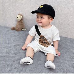 Travel Bag Print Baby Romper – Cotton Unisex Outfit for Boys & Girls