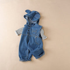 K-Baby Denim Hooded Jumpsuit Set for Boys and Girls – Stylish All-in-One Outfit