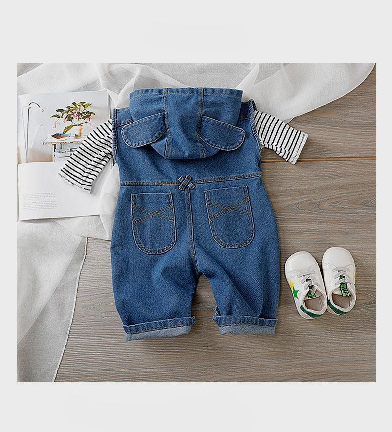 K-Baby Denim Hooded Jumpsuit Set for Boys and Girls – Stylish All-in-One Outfit