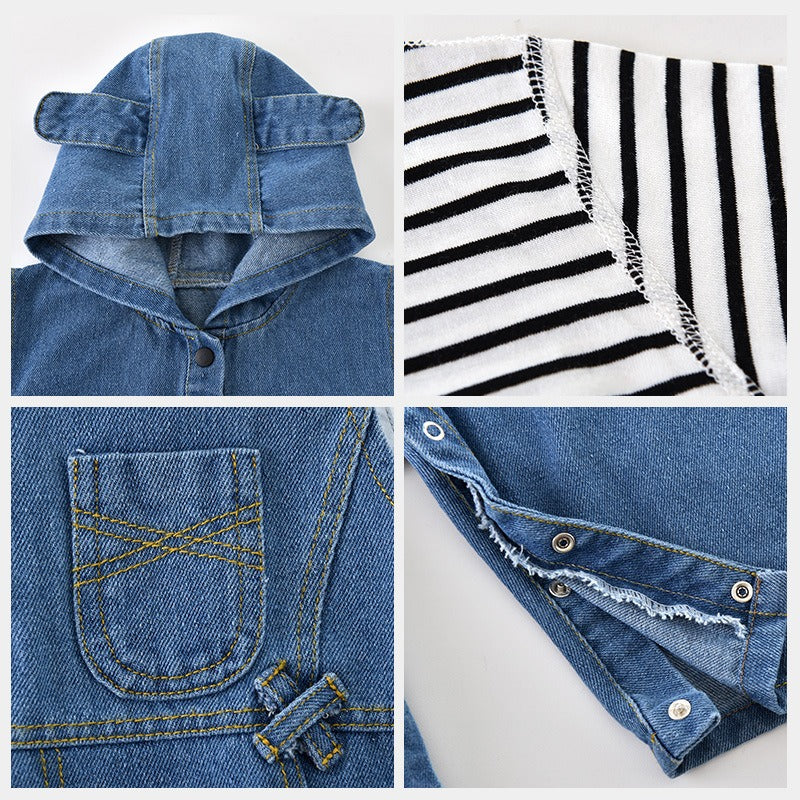 K-Baby Denim Hooded Jumpsuit Set for Boys and Girls – Stylish All-in-One Outfit
