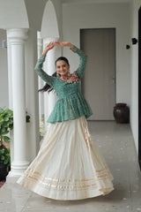 Elegant Kora Cotton Lehenga with Gota-Patti Lace & Bandhani Print Full-Stitched Top