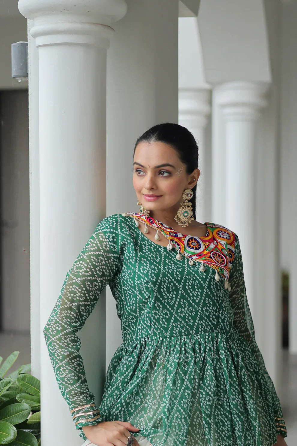 Elegant Kora Cotton Lehenga with Gota-Patti Lace & Bandhani Print Full-Stitched Top