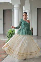 Elegant Kora Cotton Lehenga with Gota-Patti Lace & Bandhani Print Full-Stitched Top