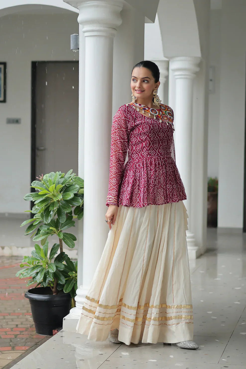 Kora Cotton Lehenga with Gota-Patti Lace & Bandhani Print Full-Stitched Top – Festive Elegance