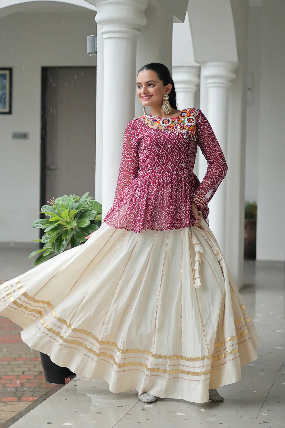 Kora Cotton Lehenga with Gota-Patti Lace & Bandhani Print Full-Stitched Top – Festive Elegance