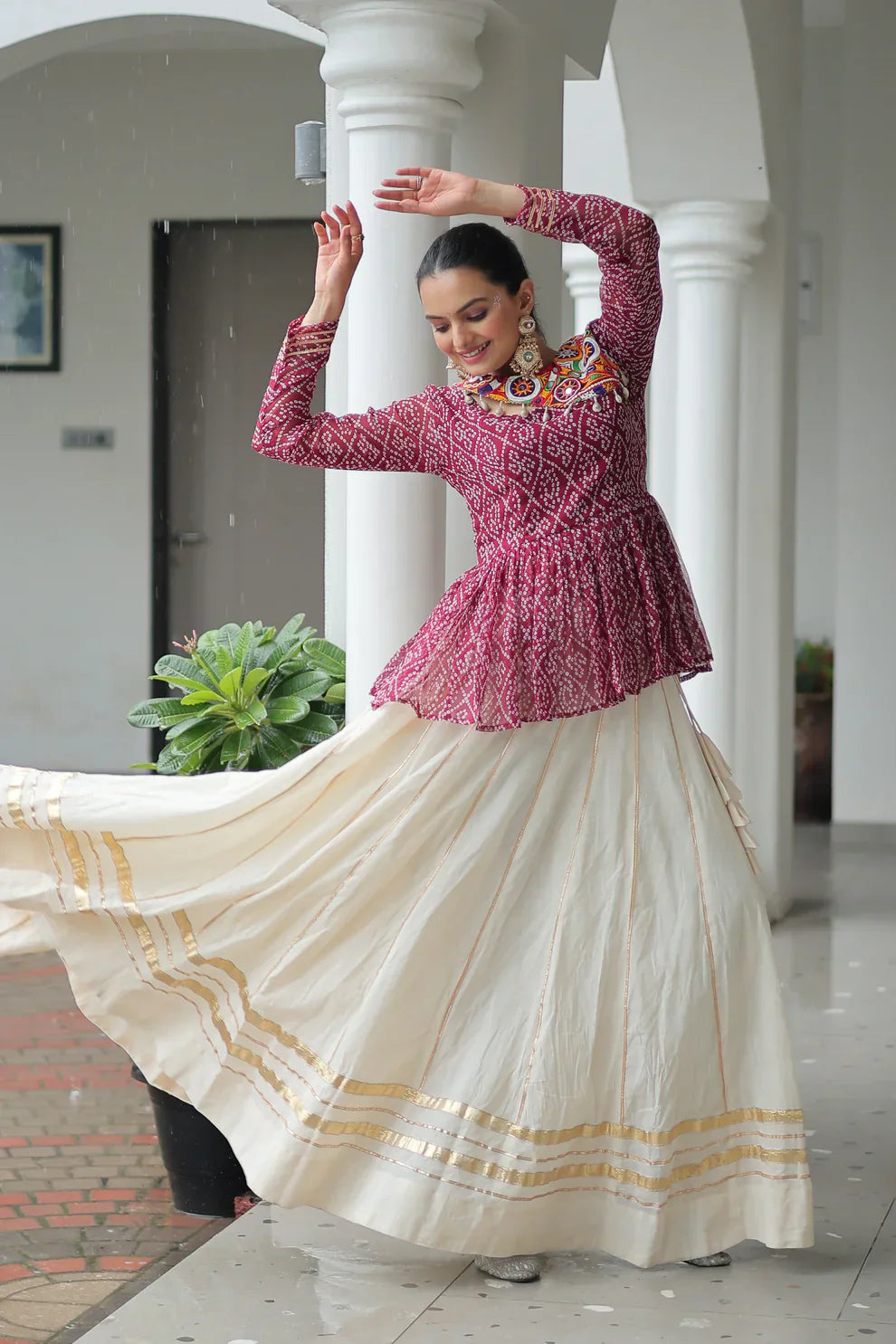 Kora Cotton Lehenga with Gota-Patti Lace & Bandhani Print Full-Stitched Top – Festive Elegance