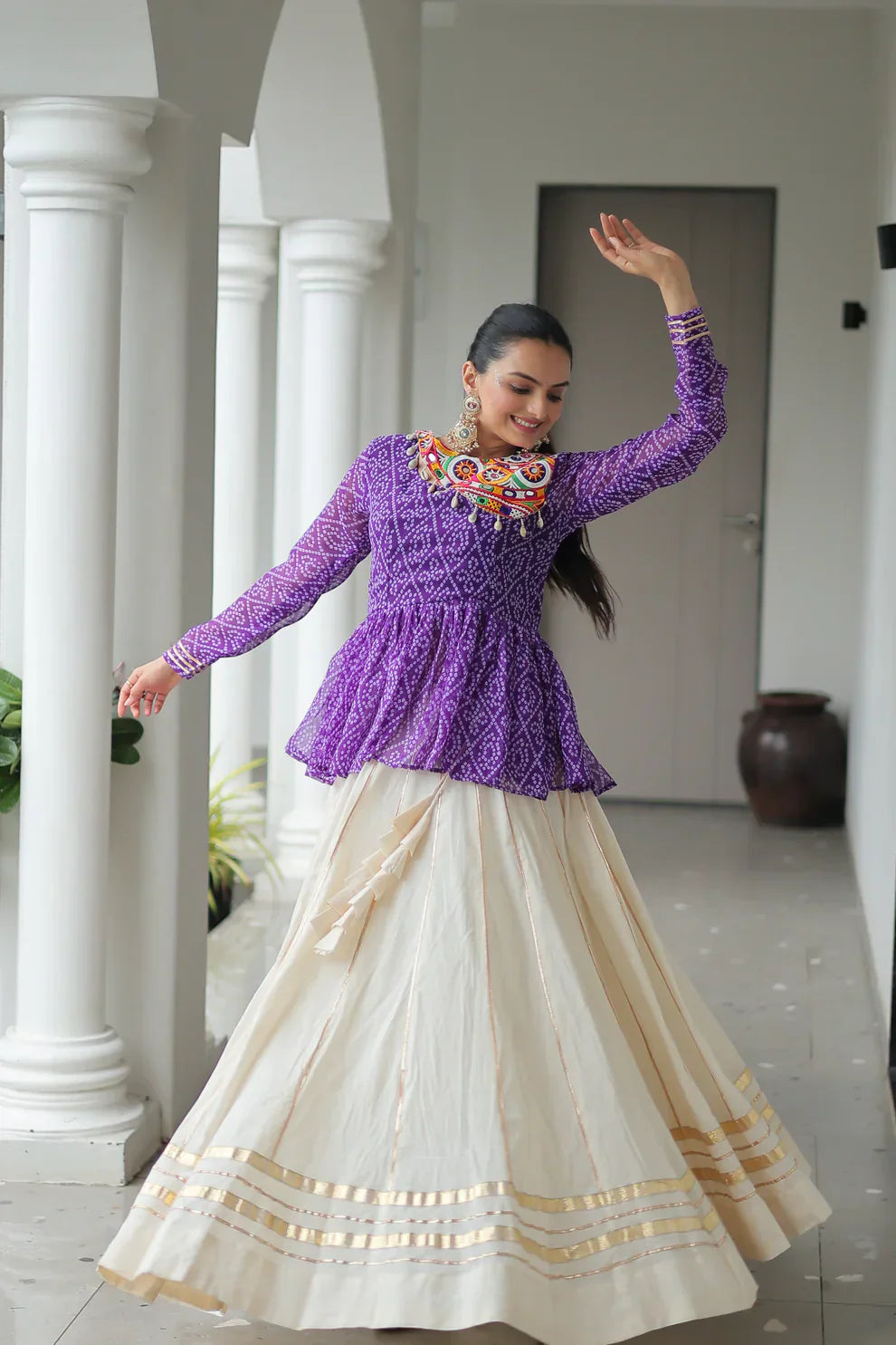 Kora Cotton Lehenga with Gota-Patti Lace & Bandhani Print Full-Stitched Top – Traditional Charm