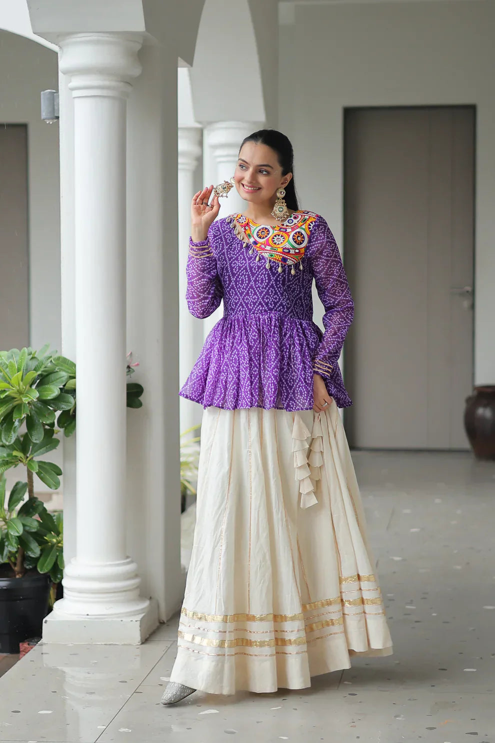 Kora Cotton Lehenga with Gota-Patti Lace & Bandhani Print Full-Stitched Top – Traditional Charm