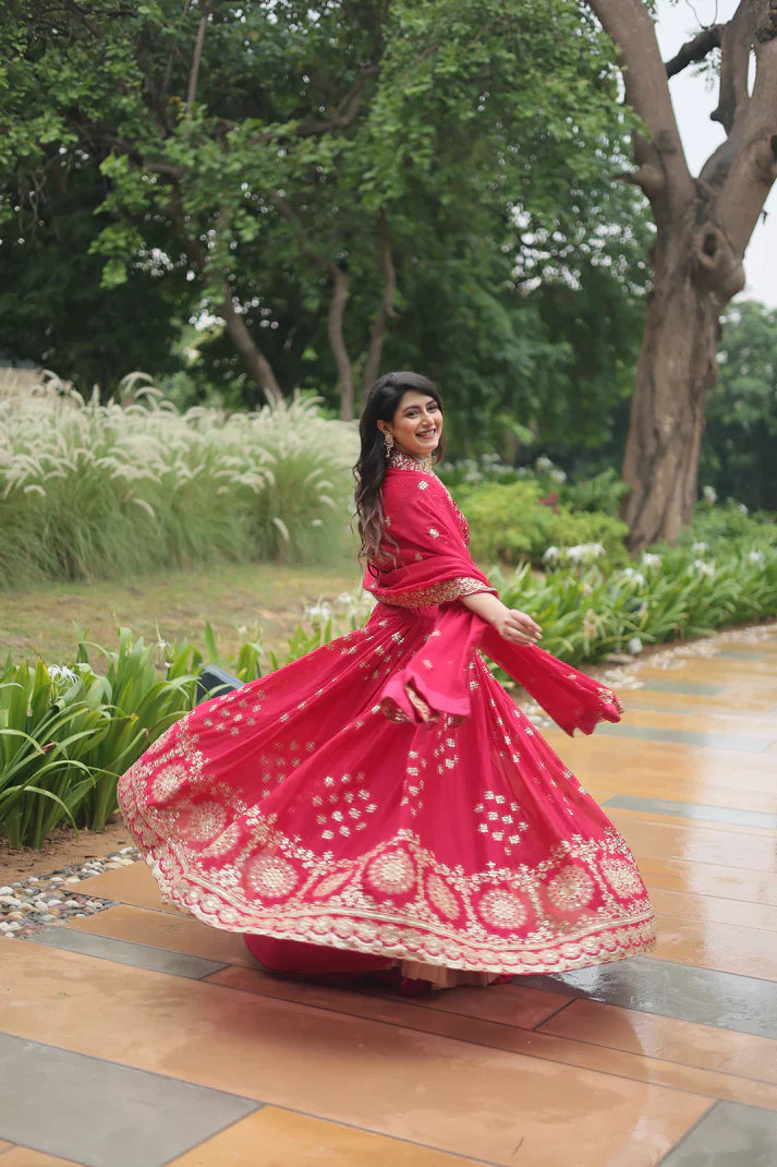 Rangoli Silk Lehenga with Heavy Sequins & Thread Embroidery