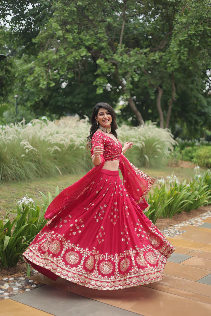 Rangoli Silk Lehenga with Heavy Sequins & Thread Embroidery