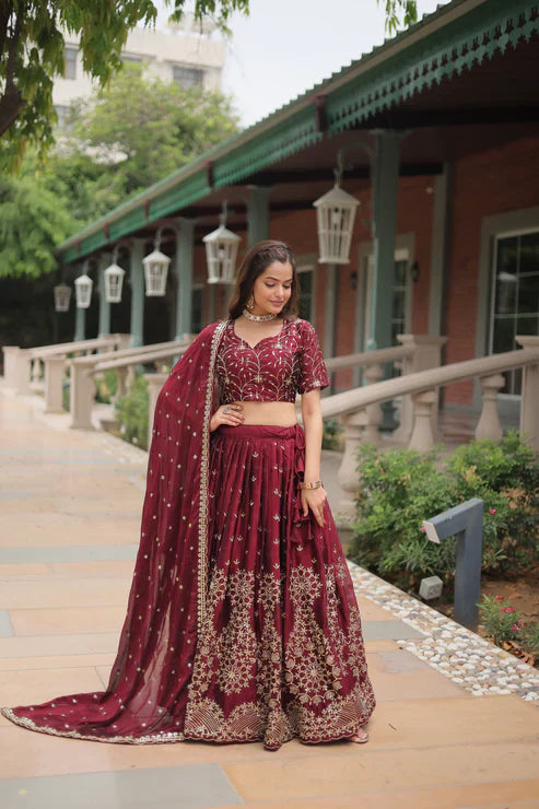 Elegant Rangoli Silk Lehenga Set with Heavy Sequins & Thread Embroidery