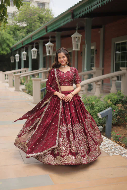 Elegant Rangoli Silk Lehenga Set with Heavy Sequins & Thread Embroidery