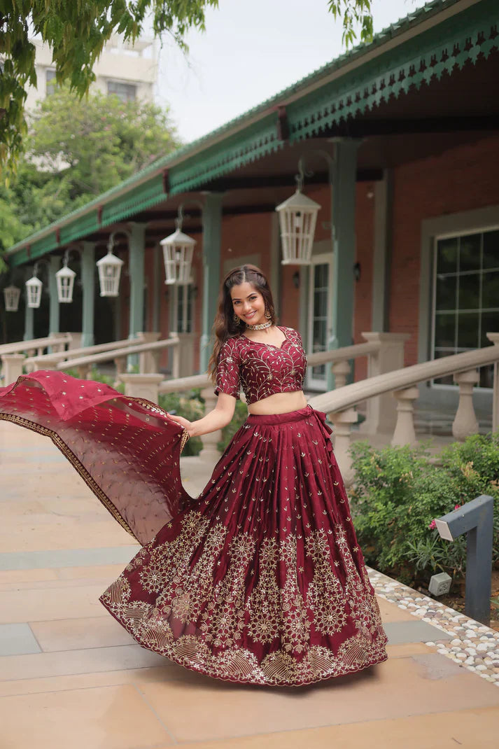Elegant Rangoli Silk Lehenga Set with Heavy Sequins & Thread Embroidery