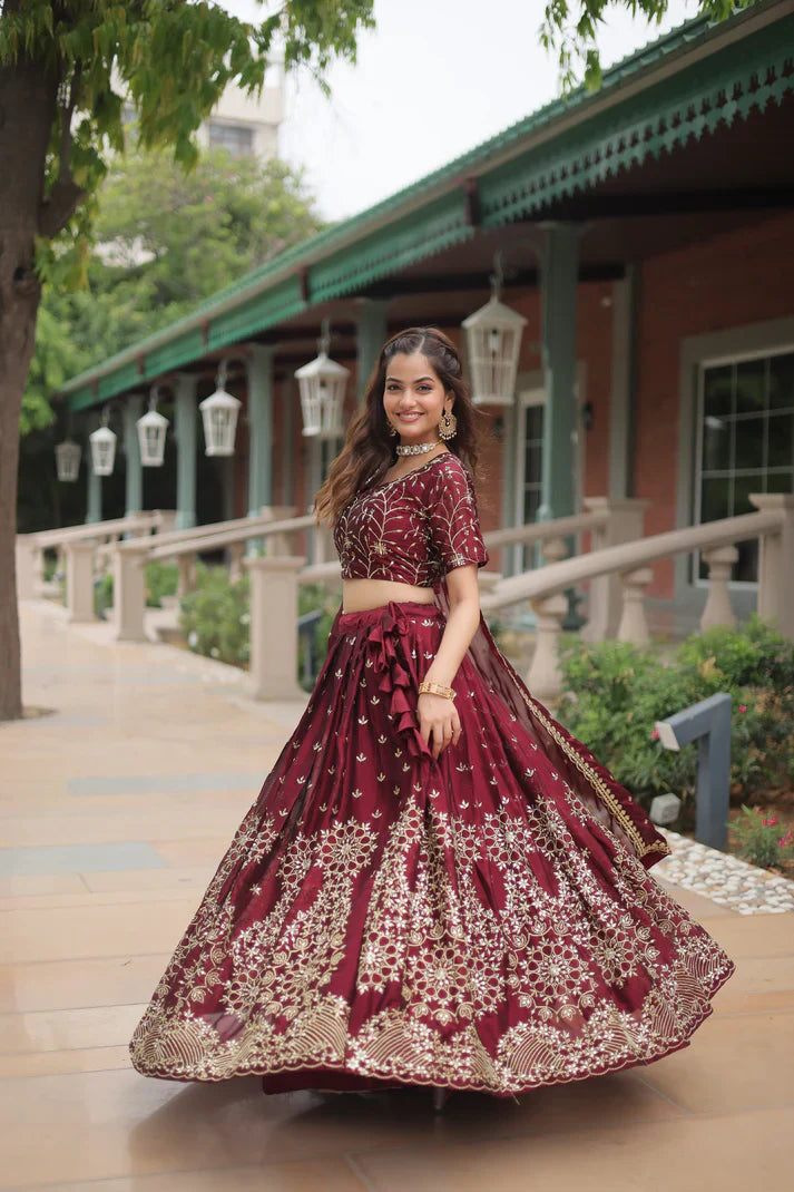 Elegant Rangoli Silk Lehenga Set with Heavy Sequins & Thread Embroidery