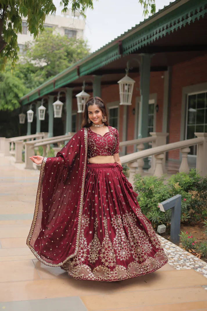Elegant Rangoli Silk Lehenga Set with Heavy Sequins & Thread Embroidery