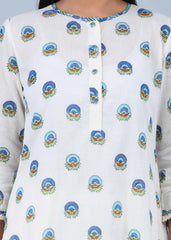 Blue & Turquoise Cotton Kurta with Suzuni Motifs