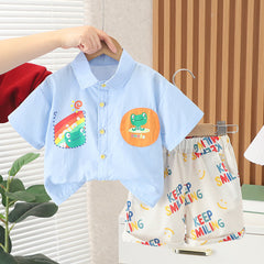 Keep Smiling Vibrant Boys Shirt and Shorts Set – Soft Cotton Two-Piece Summer Outfit