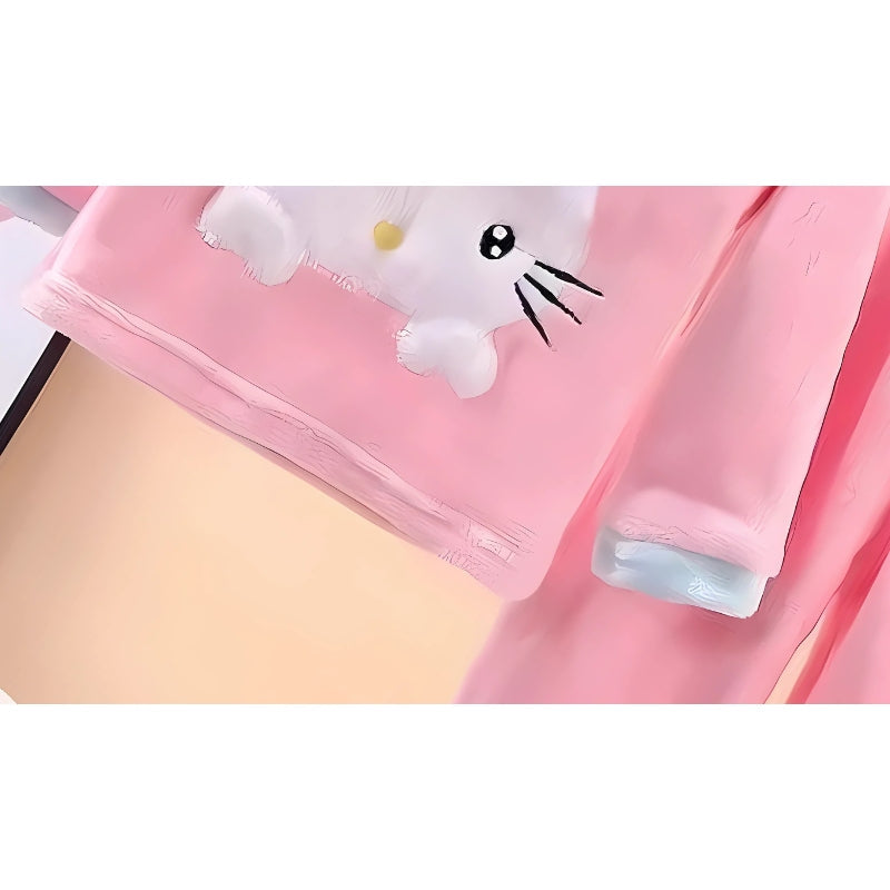 Kitty Cute Girls Comfy Plush Set – Soft Cotton Blend Two-Piece Loungewear Outfit
