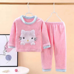 Kitty Cute Girls Comfy Plush Set – Soft Cotton Blend Two-Piece Loungewear Outfit