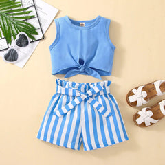 Knotty Stripes Girls Duo Set – Cotton Blend Two-Piece Outfit for Casual and Play