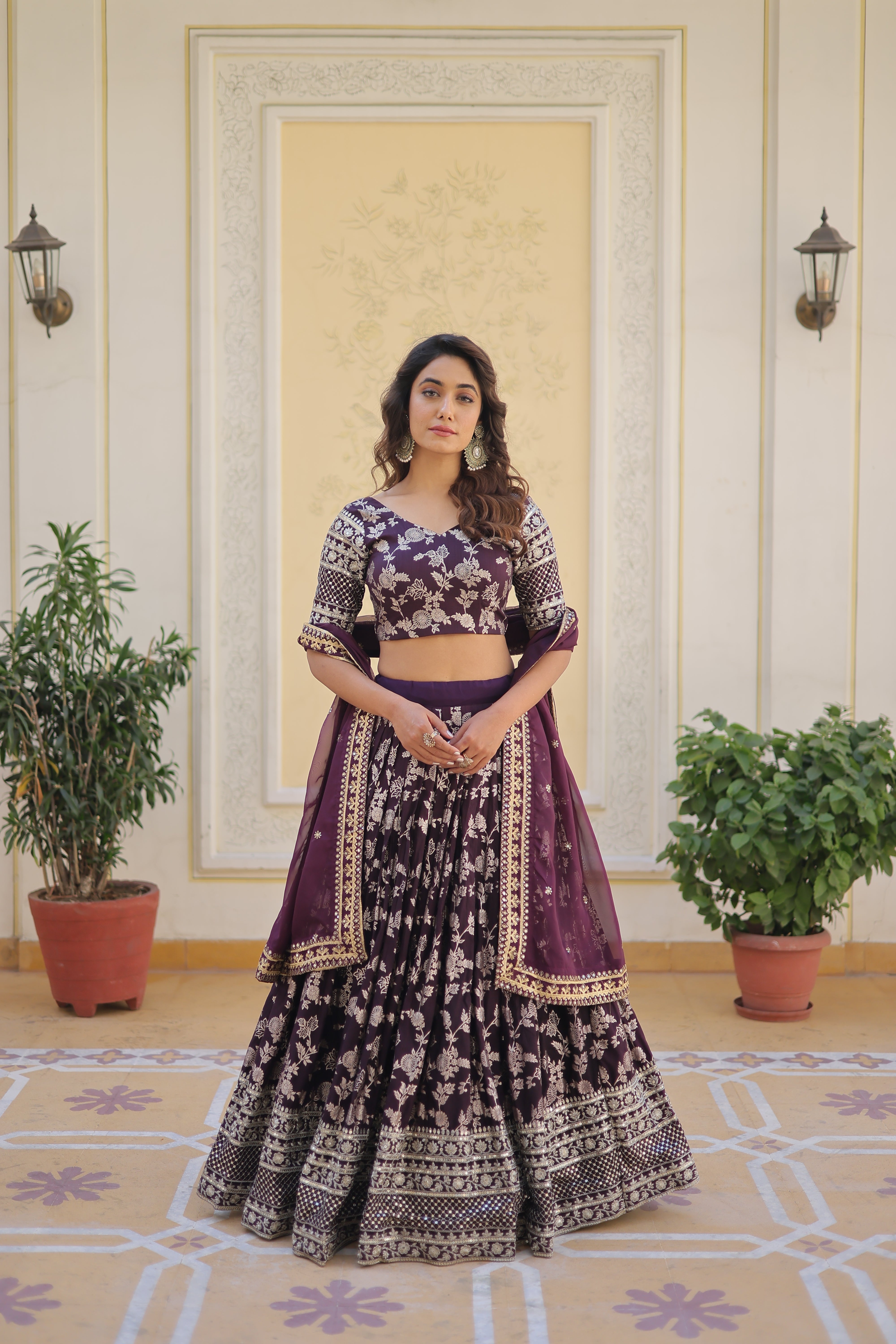 Elegant Dyable Viscose Jacquard Lehenga with Sequins Embroidery – Full-Stitched, Chain Closure