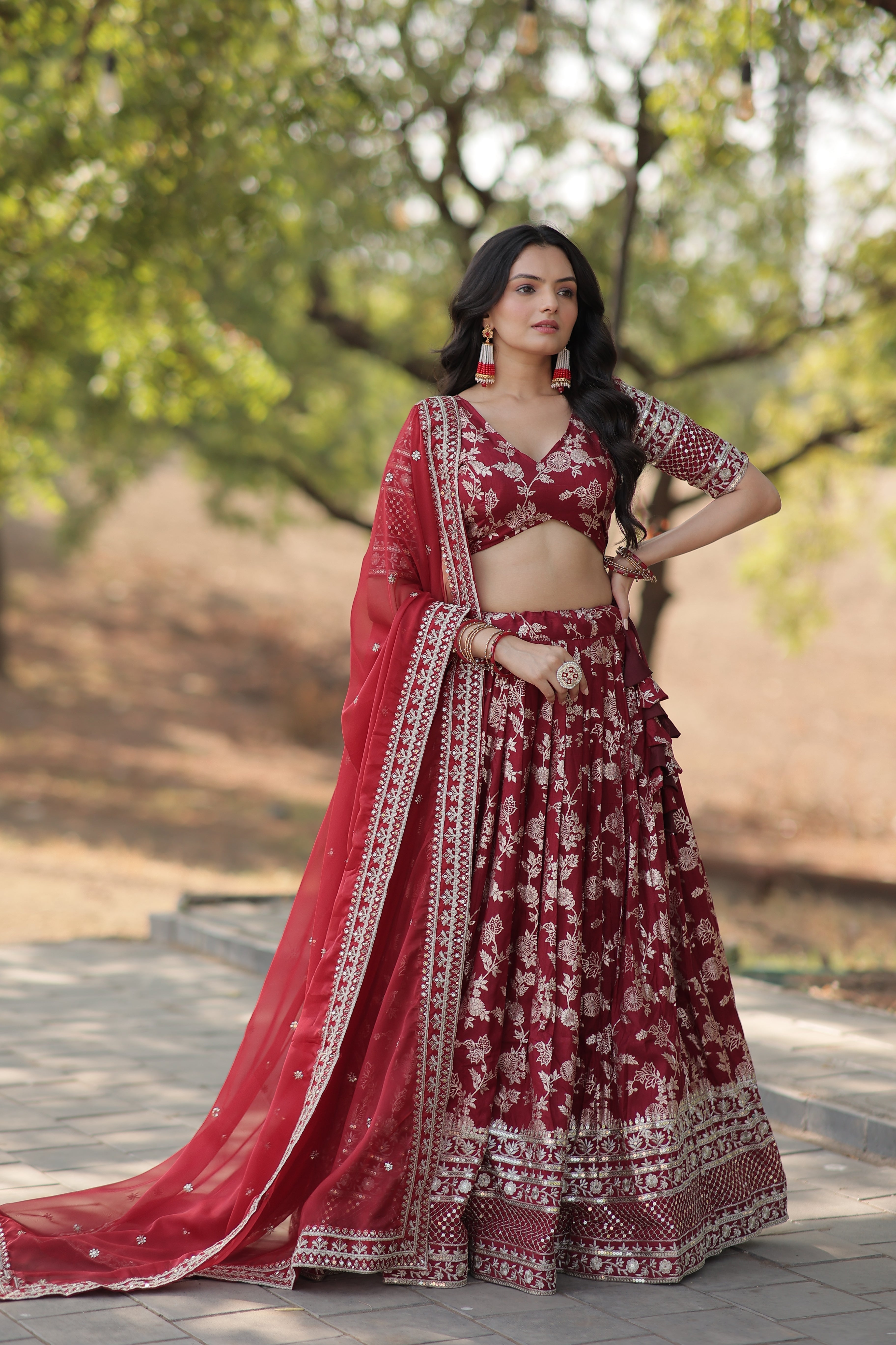 Elegant Dyable Viscose Jacquard Lehenga with Sequins Embroidery – Full-Stitched, Chain Closure