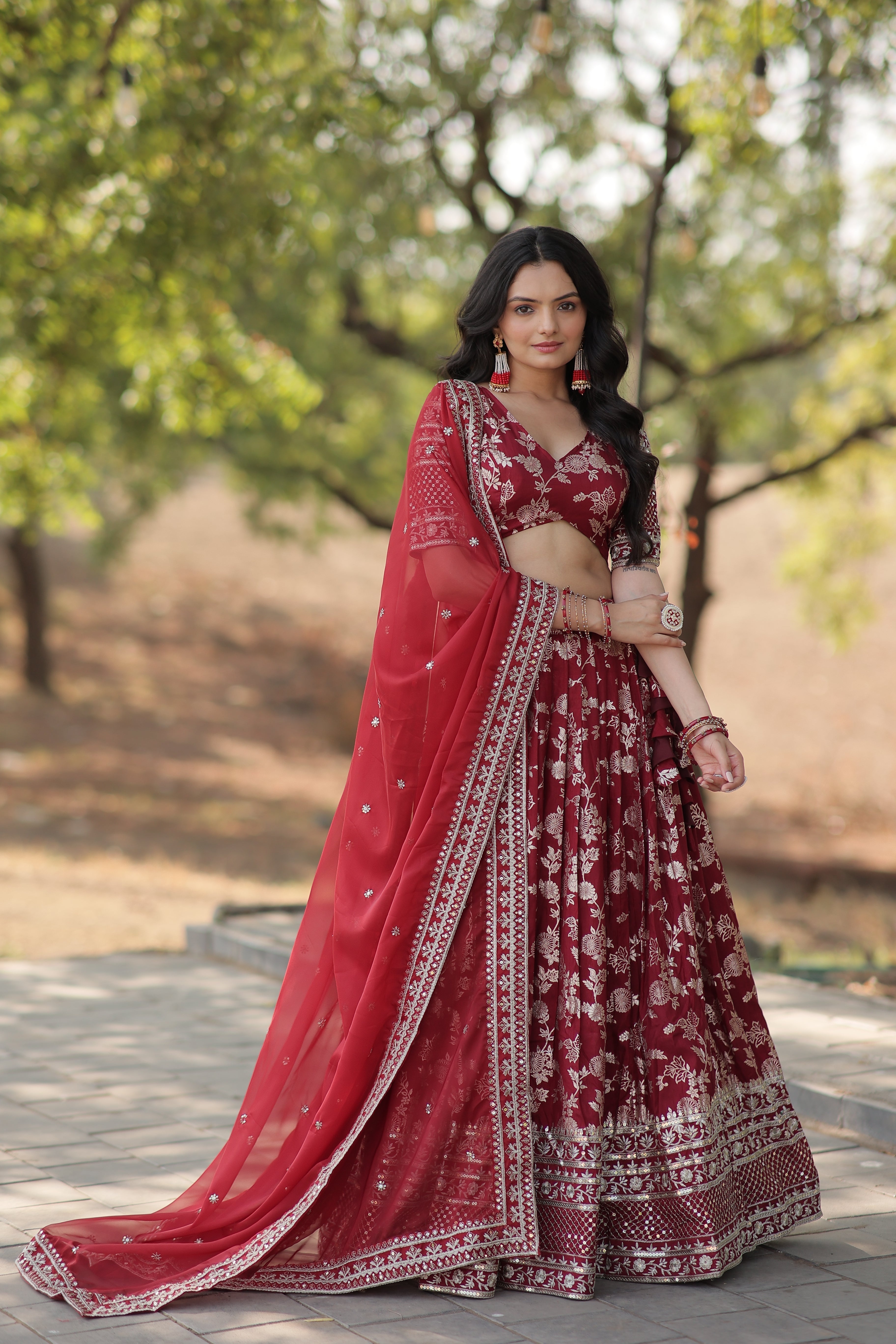 Elegant Dyable Viscose Jacquard Lehenga with Sequins Embroidery – Full-Stitched, Chain Closure