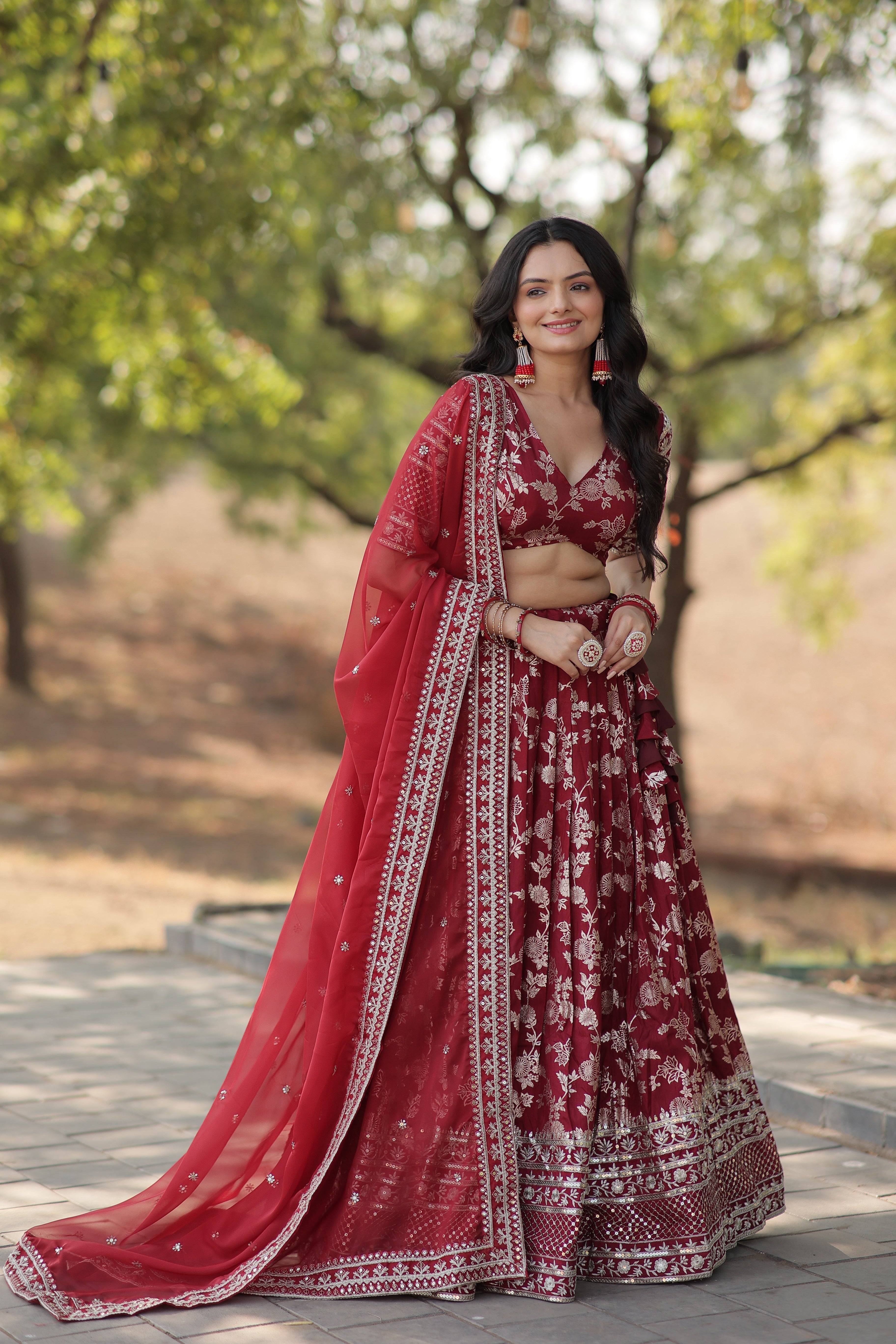 Elegant Dyable Viscose Jacquard Lehenga with Sequins Embroidery – Full-Stitched, Chain Closure