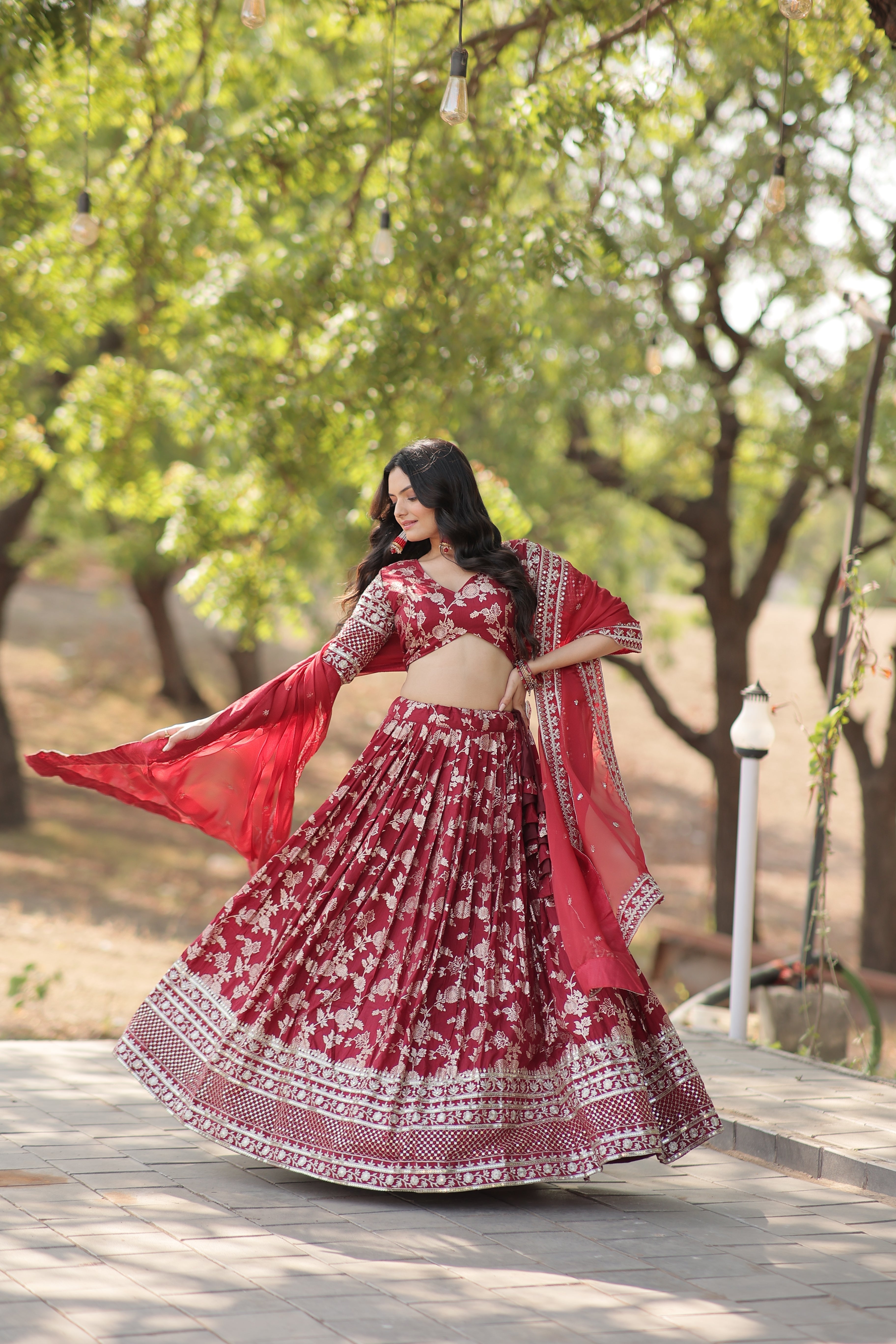Elegant Dyable Viscose Jacquard Lehenga with Sequins Embroidery – Full-Stitched, Chain Closure